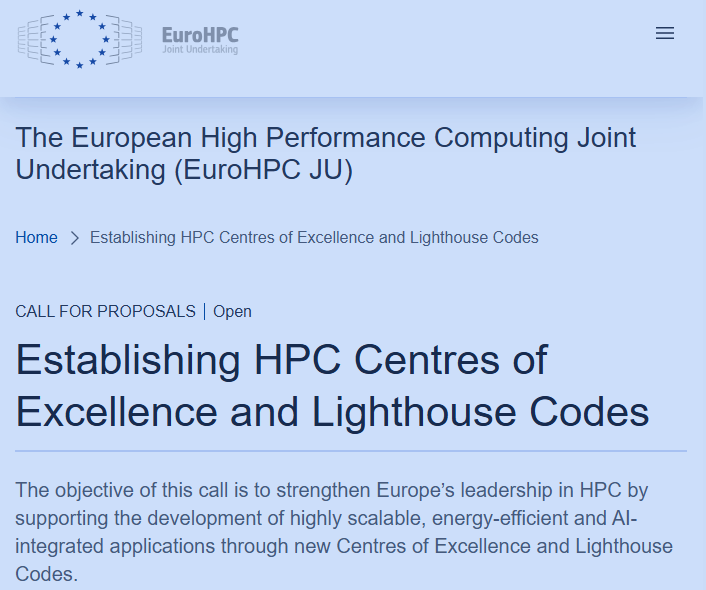 Convocatorias ESTABLISING HPC CENTRES OF EXCELLENCE and LIGHTHOUSE CODES de EuroHPC JU cofinanciadas por la AEI